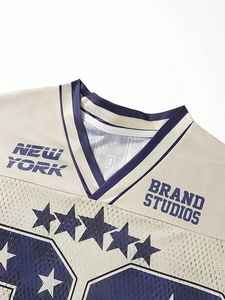 VARLDENS Star 22 Maillot en maille rétro streetwear 100% coton pour base blanche avec accents bleu marine Automne 2025 Anti-rides Séchage rapide - Product Image 3