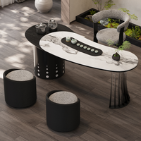 Table à thé de luxe recommandée par les designers, table à thé ronde en panneau de roche, bouilloire intégrée, ensemble table et chaise de bureau tout-en-un