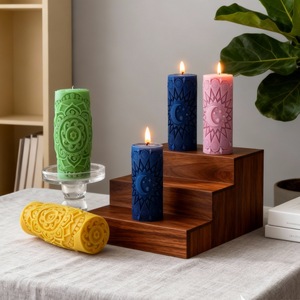 Cylindrical <b>Candle</b> Mold With Moon Star Lotus Relief Pattern Silicone Mold For Scented <b>Candles</b> Ramadan DIY <b>Candle</b> <b>Making</b> <b>Kit</b> - Product Image 3