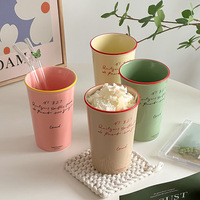 Lelyi coréen Ins forme de tasse en papier rétro avec lettre tasse en céramique mignon macaron tasse à café de couleur contrastante