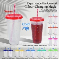 Gobelet en plastique jetable écologique 24 oz avec couvercle et paille, à changement de couleur, pour consommation directe, personnalisable avec logo, faible MOQ, idéal pour les fêtes