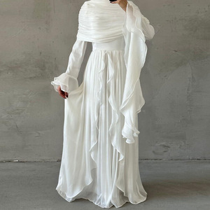 Vestido Largo Musulmán de Chifón con Volantes Multicolores de Lujo para Dubái 2026, con Hiyab, Abaya Modesta para Eventos Formales - Product Image 4