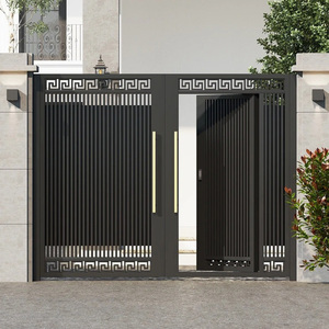 <span class=keywords><strong>Portail</strong></span> de sécurité motorisé en acier moderne pour entrée de cour avant, allée extérieure résidentielle, robuste, battant, écologique - Product Image 1