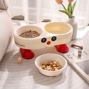 Mangeoire double pour animaux de compagnie en acier inoxydable avec pieds hauts pour chats et chiens, en PP blanc, plat à nourriture surélevé - Product Image 2