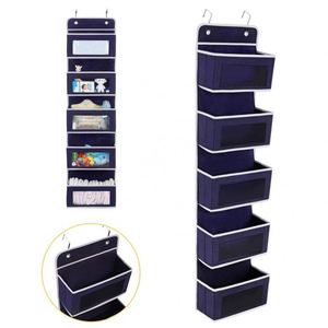 Organisateur de porte rectangulaire 5 grandes poches fenêtres transparentes rangement mural bleu injecté capacité 20-35L pour fête, bébé, chambre d'enfant - Product Image 2