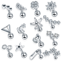 Copper Top Surgical Steel Tragus Helix Piercing Earring 16G Women Zircon Moon Star Cartilage Stud Piercings Earring Sexy Jewelry