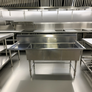 Xiangying OEM ODM miễn phí đứng thép không gỉ thương mại nhà bếp rửa tay bồn rửa 3 ngăn trái drainboard NSF chứng nhận - Product Image 1