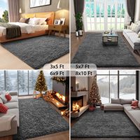 Tapis d'intérieur Ophanie moderne en polyester haute densité, fabriqué à la machine, lavable, antidérapant, gris, moelleux, duveteux, doux, en peluche, 4x6