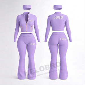 Set da Palestra Y2K Personalizzato con Logo, Giacca con Zip Intera, Leggings a Zampa e Fascia per Capelli Abbinata, Completo Sportivo da Donna in 3 Pezzi - Product Image 2