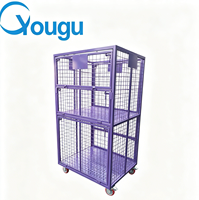 Chariot de manutention robuste violet à 2 niveaux, conteneur roulant à 4 faces, chariots de logistique, chariots d'entrepôt