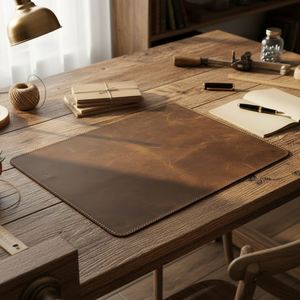 Vintage Real Leather <b>Large</b> Brown Comfortable Dirt-Resistant Men's Office <b>Desk</b> Mat Mouse Pad - Product Image 3