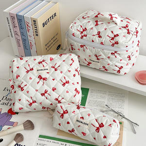 Sac cosmétique portable écologique grande capacité pour rouges à lèvres, lot de 3 sacs de rangement floraux, logo personnalisé, coton matelassé léger - Product Image 3