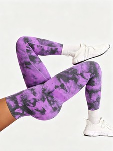 Leggings de yoga para <span class=keywords><strong>mujer</strong></span> de cintura alta, sin costuras, con efecto tie-dye, fruncido en glúteos, realce de cadera, transpirables, de secado rápido, con logo personalizado - Product Image 2