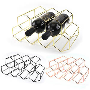 Présentoir à <span class=keywords><strong>vin</strong></span> géométrique moderne en métal doré, support de comptoir empilable pour 9 bouteilles, pour la maison, la cuisine ou le bar - Product Image 1