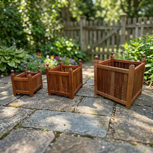 Ensemble de boîtes de rangement de forme carrée en bois de teck antique composé de 3 boîtes fabriquées à la main en indonésie - Product Image 2