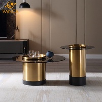 Meubles de maison de style italien moderne et luxueux, table basse en marbre, table d'appoint, table de chevet avec plateau en verre et base en acier inoxydable