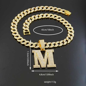 Collana <span class=keywords><strong>con</strong></span> Ciondolo <span class=keywords><strong>Lettera</strong></span> <span class=keywords><strong>M</strong></span> Iced Out da Uomo, in Lega Argento, <span class=keywords><strong>con</strong></span> Catena Cuban Link, Gioielli Hip Hop Personalizzati, Accessori Moda Uomo - Product Image 4