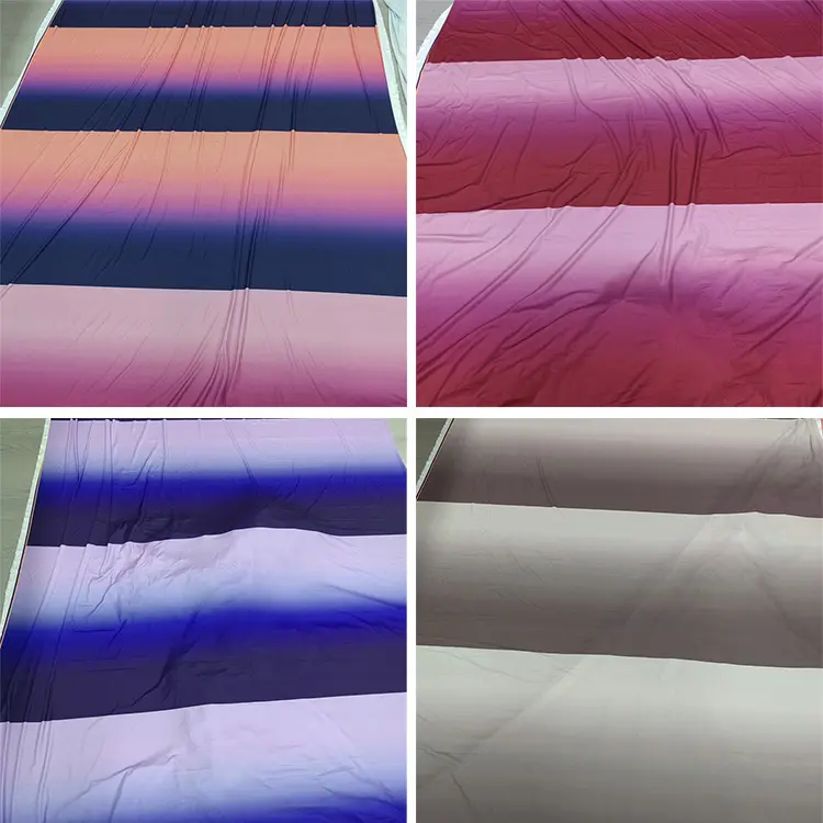 Tecido de malha para vestido com estampa digital estampado com listras gradientes de cores personalizadas