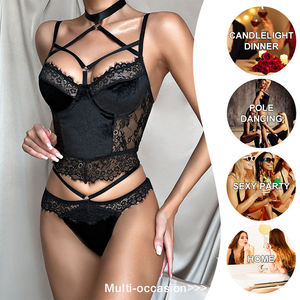 Hot Women's ODM <strong>Black</strong> Nero Lace Mesh Sex Bandage Bra See Through <strong>Underwear</strong> Panties Set Sexy Woman's Lingerie - Product Image 5