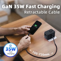 Adaptateur d'alimentation Worldplug 35W GaN chargeur de voyage international universel avec câble de type C pour ordinateur portable fonction PD 3.0