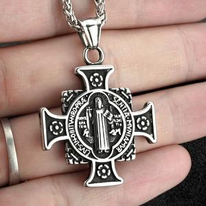 Stainless Steel <b>Cross</b> Pendant Necklace For Men Religious Charm Jewelry Gift Geometric Design Asymmetry Pattern Fashion Accessory - Product Image 3