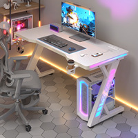 Bureau d'ordinateur en bois pour jeux vidéo, idéal pour la maison, l'étude, la chambre, le travail, avec éclairage d'ambiance et plateau rechargeable