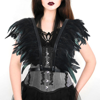 Ensemble de costumes de spectacle de festival, cape d'épaule en plumes noires, jupe à franges brodée pour les spectacles de danse tribale de carnaval, unisexe