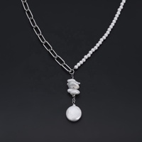 Bijoux à longue chaîne ajustable en acier inoxydable pour femmes Collier en coquillage en pierre naturelle Collier en vrac Cadeau pour femmes