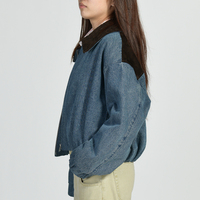 Veste en jean courte Jxwatcher printemps-automne avec col en cuir véritable suédé, fermeture éclair, pour femmes