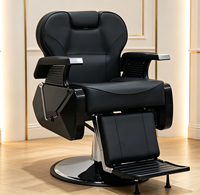 Fauteuil de barbier pivotant hydraulique surdimensionné noir confortable et robuste pour salon de coiffure professionnel