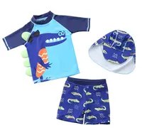 Conjunto de bañador de dos piezas para bebés y niños pequeños, traje de baño de dinosaurios, con sombrero