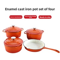 Set Panci Enamel Empat Buah Panci Dasar Rata Tanpa Lapisan Panci Rebus Besi Cor Panci Sup Multifungsi Set Peralatan Masak Tutup Besi Cor