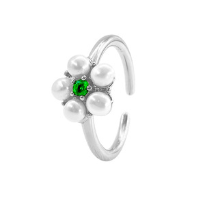 S925 <b>Silver</b> <b>Adjustable</b> Open-Band <b>Ring</b> with Natural Freshwater Pearl High-Quality Jewelry Wholesale - Product Image 1