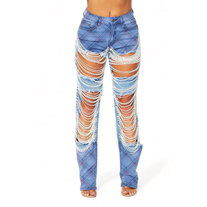 Nueva Moda Pantalones Rectos de Mujer con Cadena de Cuentas y Aberturas Grandes - Product Image 5