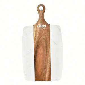 Tabla de cortar de mármol y madera de acacia con asa - Elegante tabla para servir queso/bistec - Product Image 1
