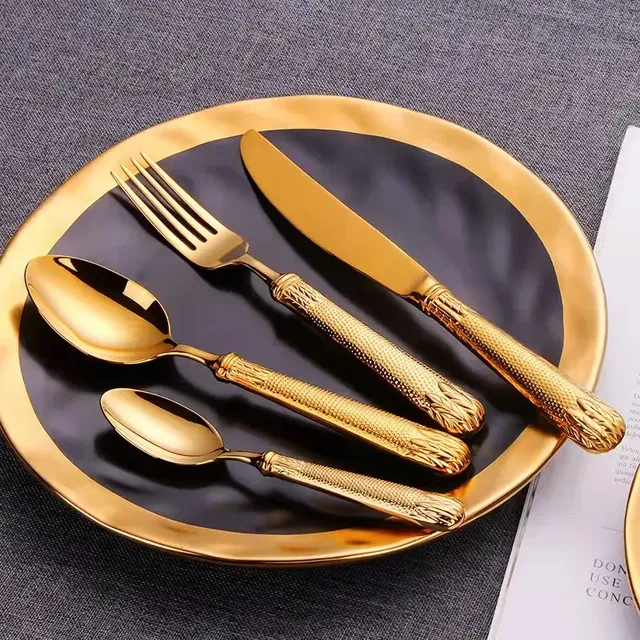 High Quality 4pcs Gold Stainless Steel Flatware Set Premium Wedding Cutlery for Restaurants for Giveaways