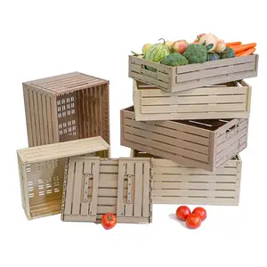Wood Design Beige Decor Box Nesting Crates Collapsible Plastic Storage Container