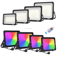 Projecteur LED RGB 50W 100W avec télécommande, fonction de mémoire, 16 modes de changement de couleur, lampe LED avec prise EU/UK