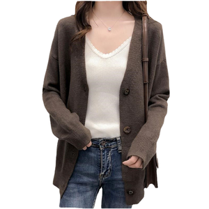Suéter Cárdigan Moderno 2025 para Mujer, Casual, Corte Entallado, Cuello en V, Antipilling, Tejido de Poliéster/Algodón, Tallas Grandes - Product Image 1