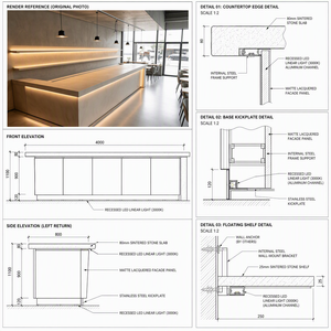 Bancone Bar in Legno con LED per Caffetteria, Ristorante e Progetti d'Interni per Caffetterie Commerciali - Product Image 3