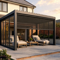 Gazebo de jardin extérieur à toit rigide avec structure en aluminium finition charbon et auvent à persiennes résistant aux intempéries pour un confort quotidien en extérieur toute l'année