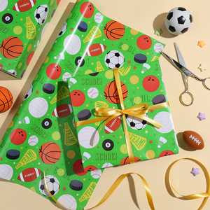 Green Sport Ball Decorative Wrapping <b>Paper</b> <b>Roll</b> Mixed Athletic Ball Design For Children Sports Birthday Holiday Gift Packing - Product Image 3