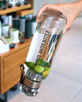 Grande bouteille d'eau en verre borosilicate transparent de 32oz avec infuseur à thé en acier inoxydable pour jus de boissons à thé