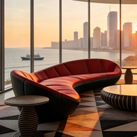Sofá Italiano Moderno de Lujo, Sofá Curvo de Cuero Rojo, Conjunto de Sofás Redondos Grandes para Sala de Estar, Oficina o Salón de Alta Gama