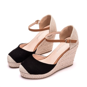 Sandales compensées espadrilles en gros avec bride de cheville, tige en toile, semelle en jute, chaussures d'été pour femmes, logo personnalisé, faible MOQ, livraison rapide - Product Image 5