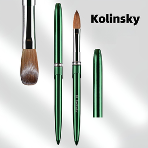 Pinceau à ongles en acrylique 100% pur Kolinsky, manche en métal doré, tête ronde plate, logo personnalisé - Product Image 2