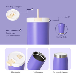 Popular Vaso Térmico Portátil de Acero Inoxidable 304 de Doble Capa de 30oz con Pajita, para Café y Coche, con Diseño de Diamantes - Product Image 3