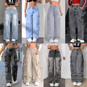 <span class=keywords><strong>Jeans</strong></span> Cargo de Cintura Alta para Mujer, Nueva Colección 2026, Pantalones Vaqueros Anchos con Múltiples Bolsillos y Detalles Desgastados - Product Image 2