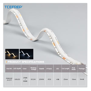 Tira de LED de 10 mm, 320 LED, Alta Densidad, 22 W, Alta Potencia, DC24 V, CCT Dual 2700 K y 6500 K, IP20, 90 CRI, 25 mm para Corte de Precisión - Product Image 2