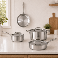Ensemble d'ustensiles de cuisine en acier inoxydable : casseroles, poêles, faitouts, poêle à frire, compatible induction
